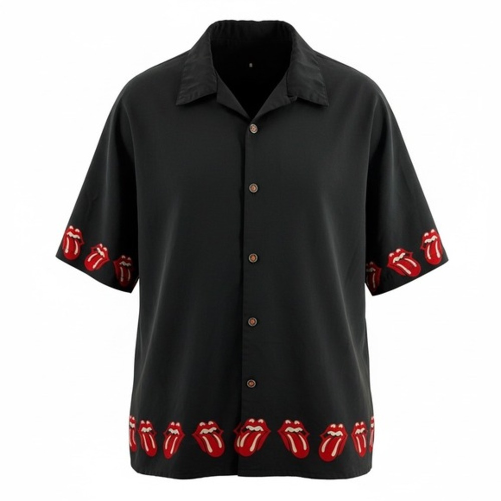 Rolling Stones Button Up Shirt Mens XL Black Excellent 2002 Dragonfly Logo Print